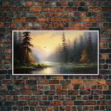 River Wall Art, Forest Wall Art, Spring Wall Art, Panoramic Art, Wall Art, Canvas Art, Landscape Art, Landscape Print, Family Home Decor