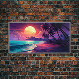 Outrun Vibes, Sunset Over The City and Beach, Palm Tree Decor, Game Room Art, Aesthetic Posters, Retro Art, 80s Vibes, 80s Art