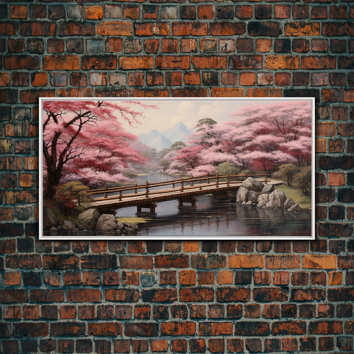 Japanese Wall Art, Cherry Blossoms, River Wall Art, Panoramic Art, Wall Art, Canvas Art, Landscape Art Print, Office Wall Art, Kitchen Art