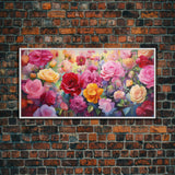 Roses Wall Art, Flowers Wall Print, Vibrant Wall Art, Panoramic Art, Wall Art, Canvas Art, Landscape Art, Birthday Gift, Farmhouse Wall Art