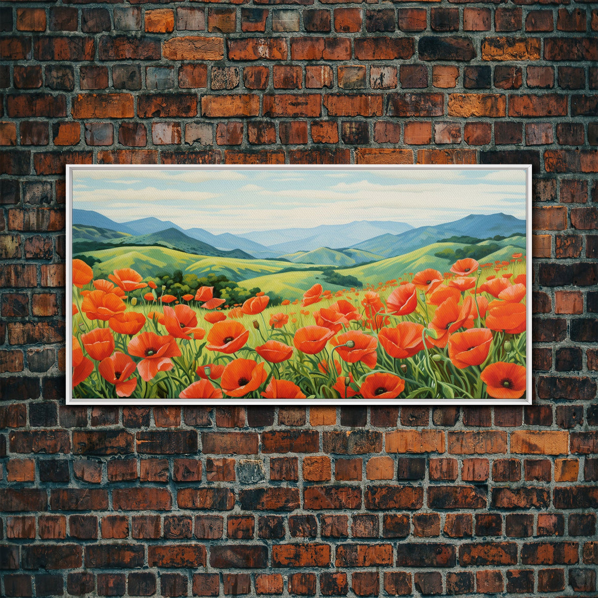 Meadow Wall Art, Poppies Wall Print, Red Flowers, Panoramic Art, Wall Art, Canvas Art, Landscape Art, Going Away Gift, New Home Gift