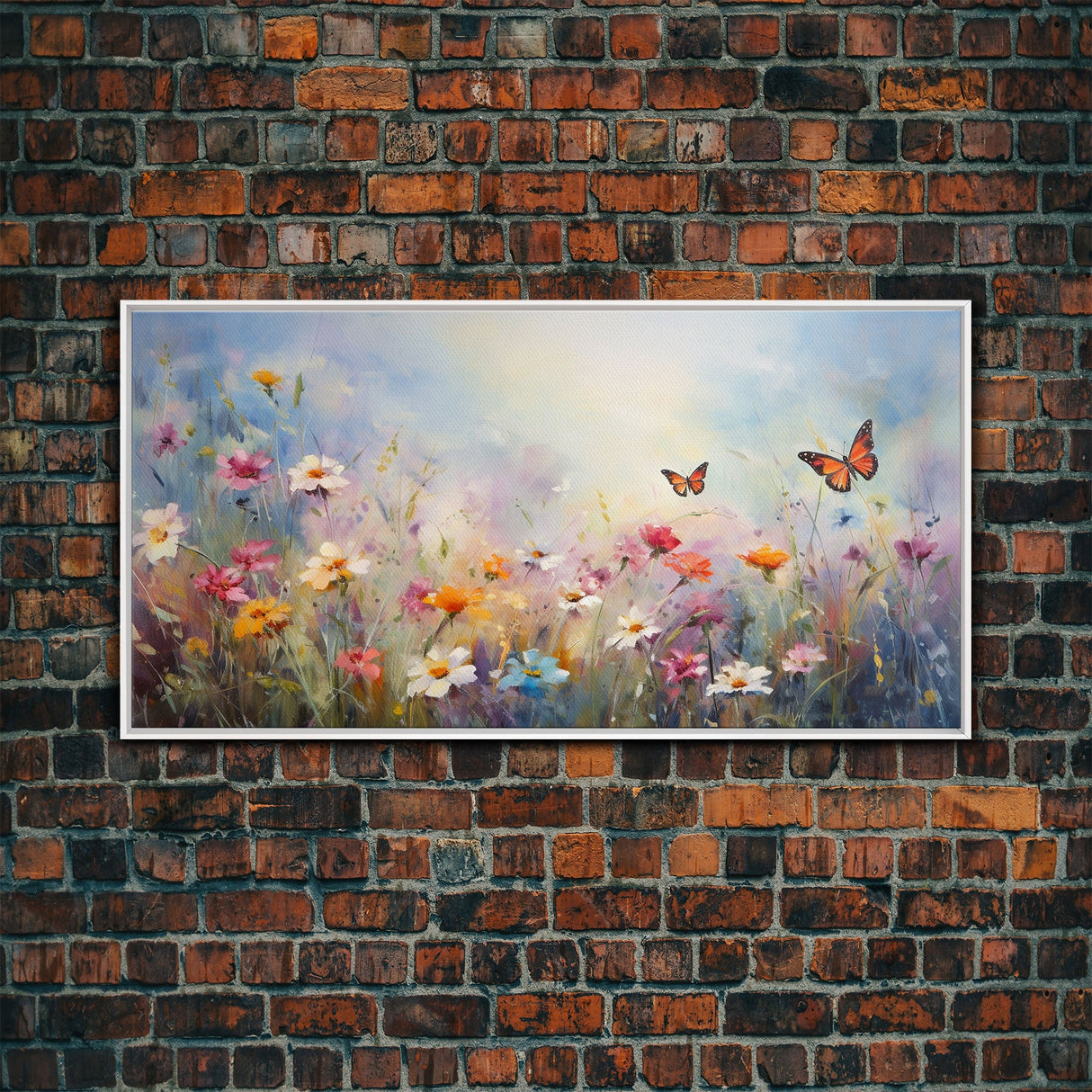 Butterflies Wall Art, Wildflower Meadow, Panoramic Art, Wall Art, Canvas Art, Landscape Art, Spring Meadow Print, Wife Gift, Boho Wall Art