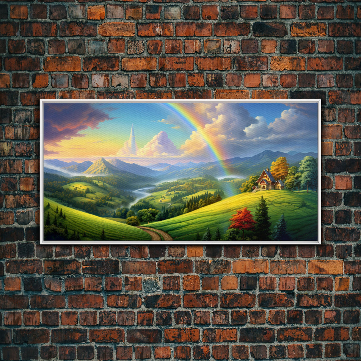 Rainbow Wall Decor, Fantasy Art, Mountains Wall Art, Panoramic Art, Wall Art, Canvas Art, Landscape Art, Appreciation Gift, College Dorm Art