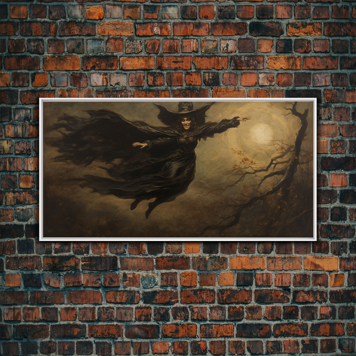 Cool Witch Art, The Flying Witch, Framed Canvas Print, Halloween Wall Art, Horror Prints, Halloween Decoration, Witch Print, Halloween Witch