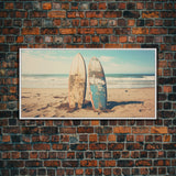 Abandoned Surfboards On Miami Beaches In the 1980s - Framed Canvas Print - Photography Print - Vaporwave Aesthetic Wall Art