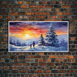 A Christmas Day Hike - Winter Wonderland Framed Canvas Print - Christmas Decor - Christmas Oil Painting - Holiday Wall Art Painting