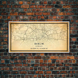 Vintage Berlin Germany map print poster or framed canvas, Berlin map print poster canvas, Berlin city map print poster canvas, Travel Art