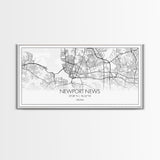 Newport News City Map, Virginia Art, Map Print, Minimalist Wall Art, Wall Art, Canvas Art, Panoramic Wall Art, Friend Gift, Office Wall Art