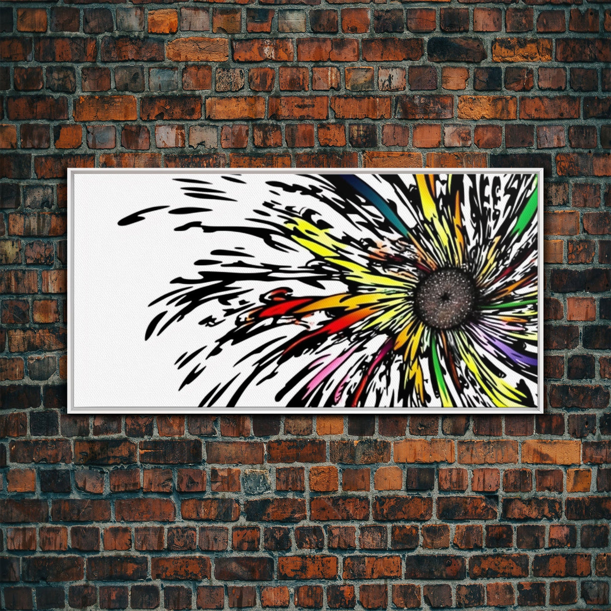 Abstract Flower Art - Exploding Flower - Rainbow Flower Painting / Canvas Print - Framed Wall Art - Unique Minimalist / Expressionist Art