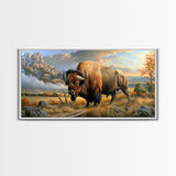 Majestic Bison in Autumn Landscape, Framed Canvas Print, Perfect for Living Room Art, Rustic Home Decor, Western Themed Bedroom Wall Art