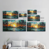 Sunset Art, Abstract Nature Print, Vibrant Art, Mosaic Wall Art, Wall Art, Canvas Print, Wall Hanging, Landscape Art, Unique Wall Decor