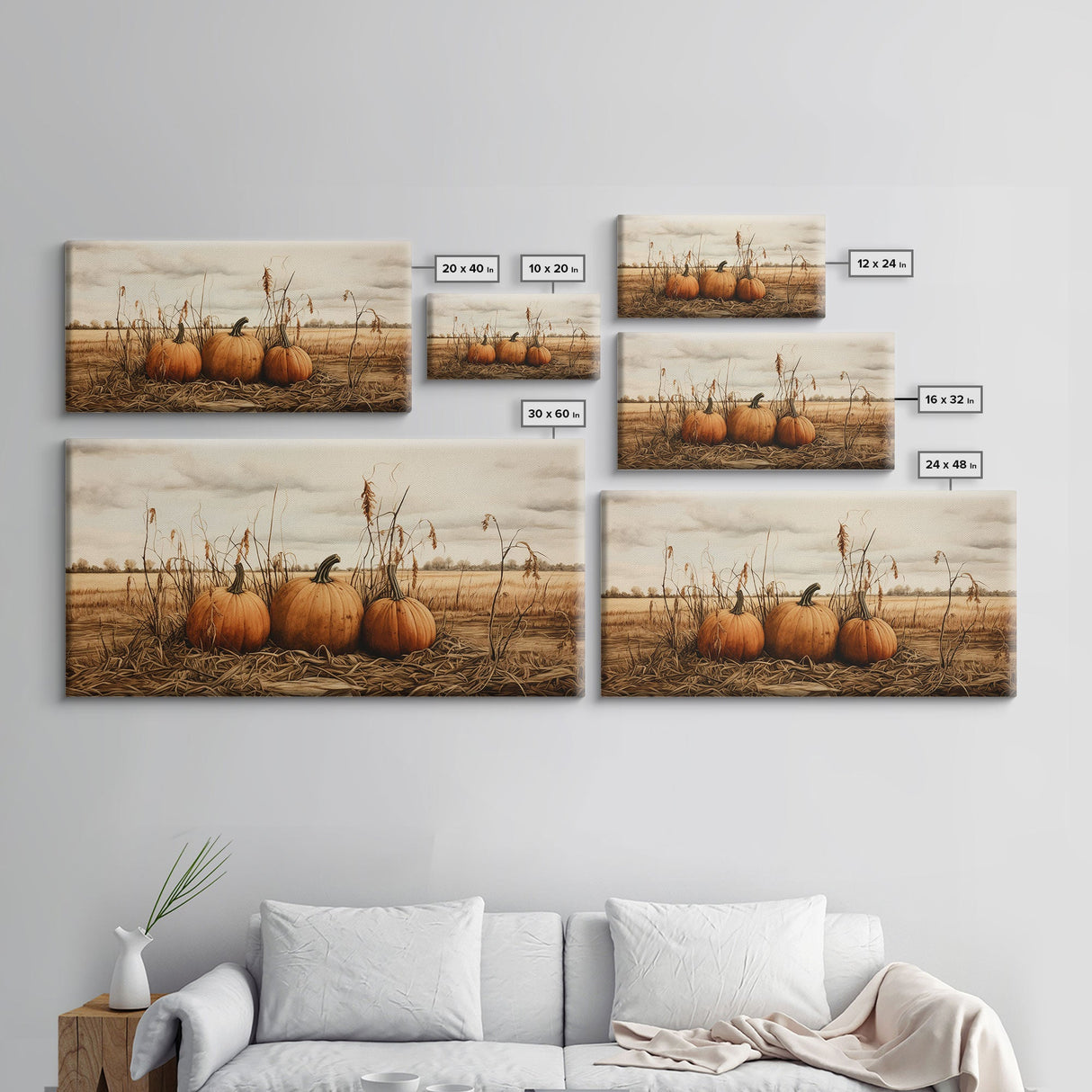 Autumn Wall Art, Pumpkin Decor, Farm Wall Art, Canvas Print, Wall Hanging, Panoramic Art, Farmhouse Wall Decor, Housewarming Gift, RV Decor