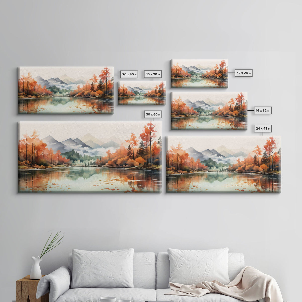 Watercolor Wall Art, Nature Art, River Wall Art, Fall Art, Canvas Print, Wall Hanging, Panoramic Art, Watercolor Nature Print, Wedding Gift