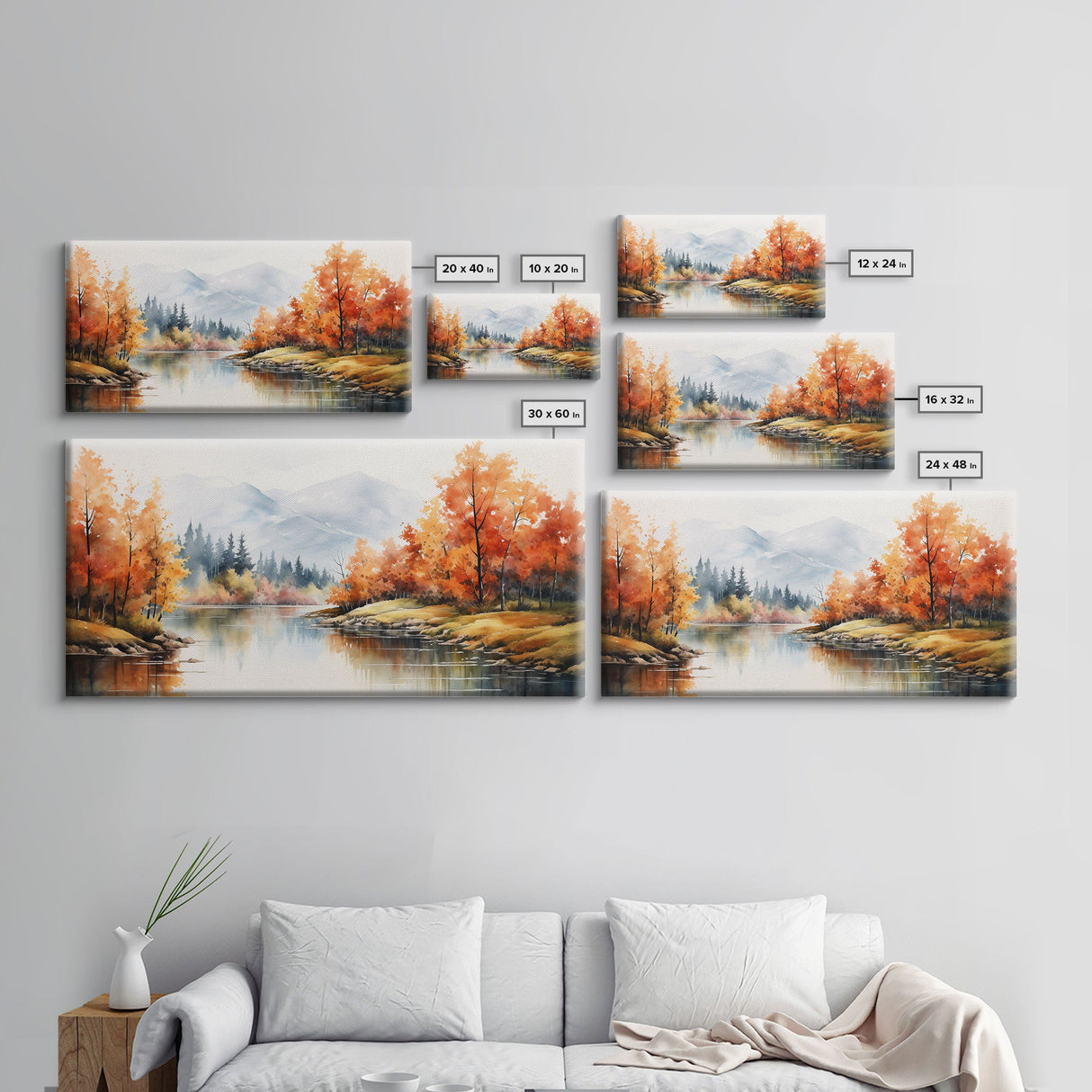 River Wall Art, Watercolor Wall Art, Nature Art, Fall Art, Canvas Print, Wall Hanging, Panoramic Art, Nature Painting, Appreciation Gift