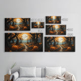 Halloween Wall Decor, Spooky Art Print, Pumpkin Decor, Canvas Print, Wall Hanging, Panoramic Art, Farmhouse Wall Art, Ranch House Decor