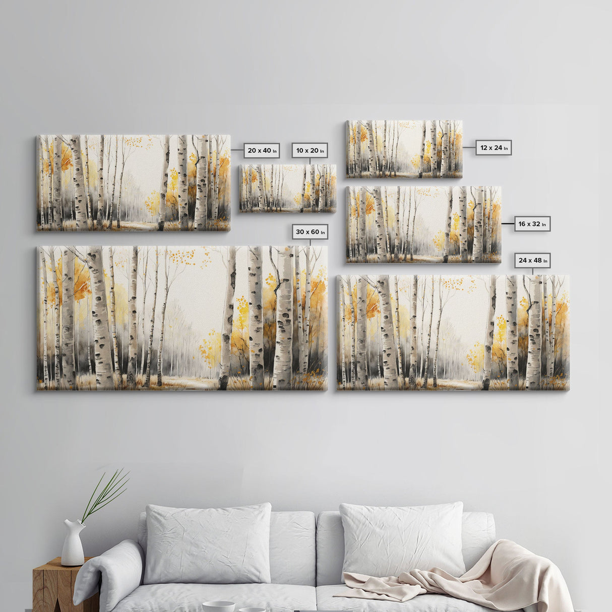 Canvas Print Of Abstract Birch Oil Painting, Large Original Art, Fall Birch Forest ,Contemporary Living Room Wall Art Decor