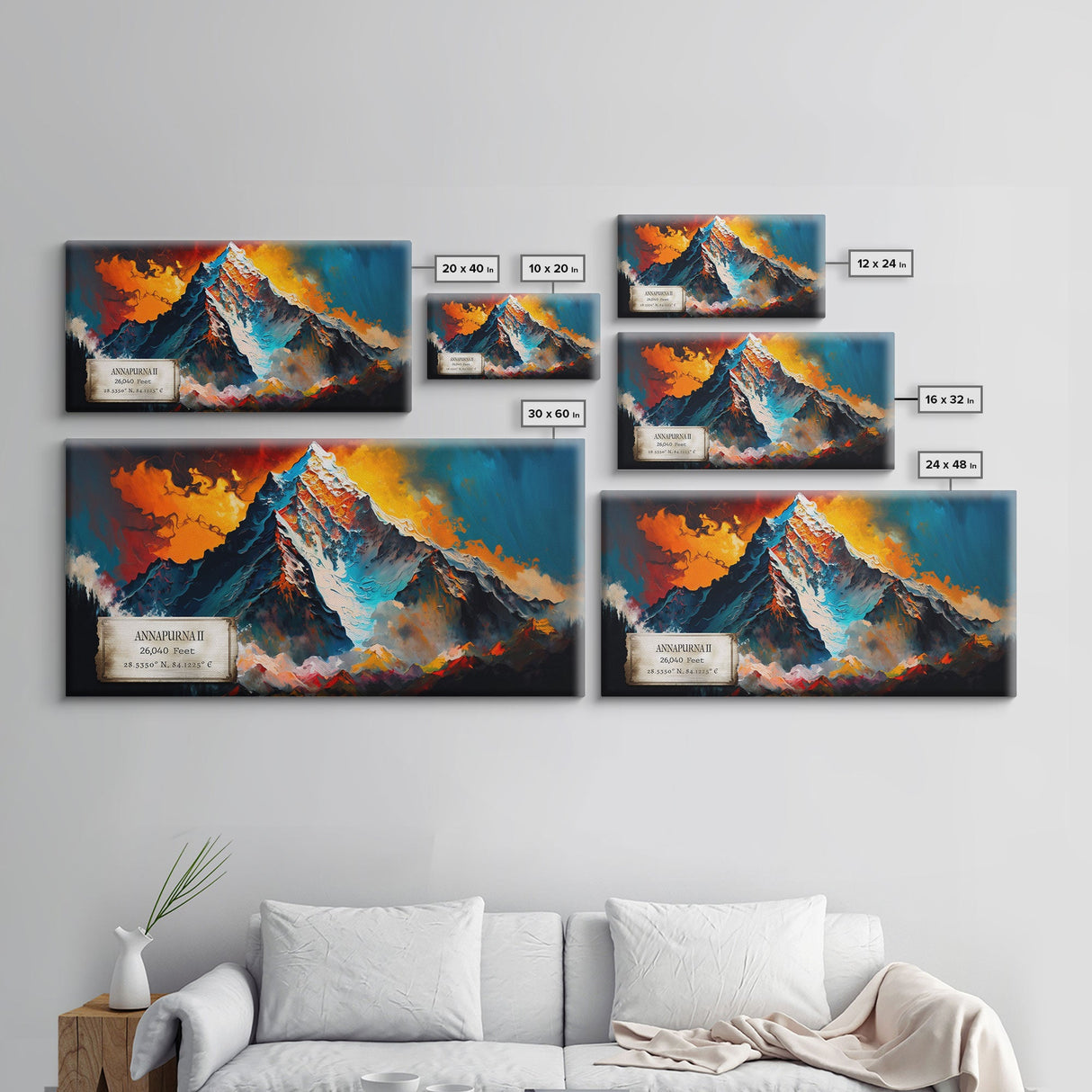 Annapurna II, Wall Art, Original Mountain Painting Print, Travel Poster, Mountain Landscape Wall Decor, Abstract Mountain Art