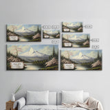 Mount Hood, Oregon Mountains, Travel Poster Wall Art, Framed Canvas Print, American Mountains, Mountain Landscape Painting