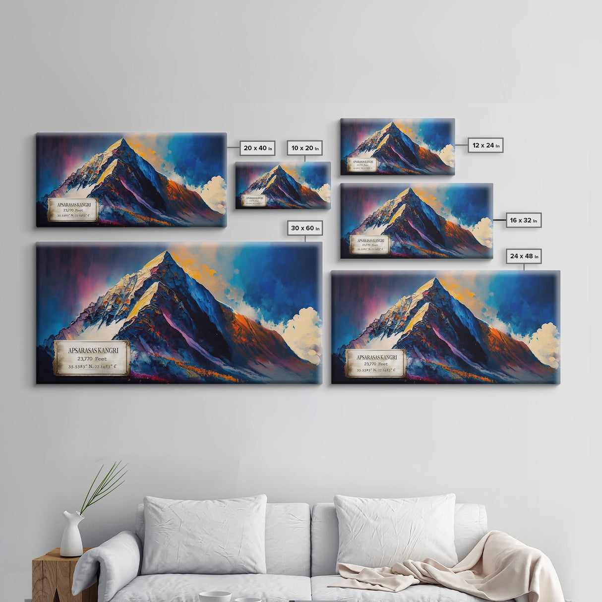 Apsarasas Kangri, Wall Art, Original Mountain Painting Print, Travel Poster, Mountain Landscape Wall Decor, Abstract Mountain Art