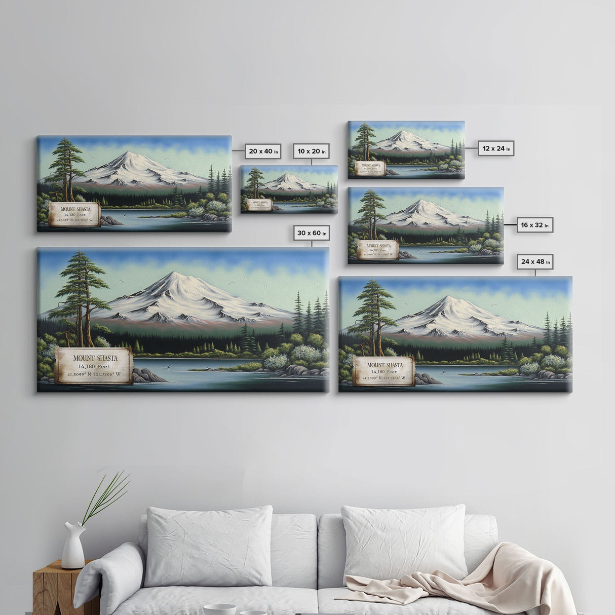 Mount Shasta, Mountains of California, Travel Poster Wall Art, Framed Canvas Print, American Mountains, Mountain Landscape Painting