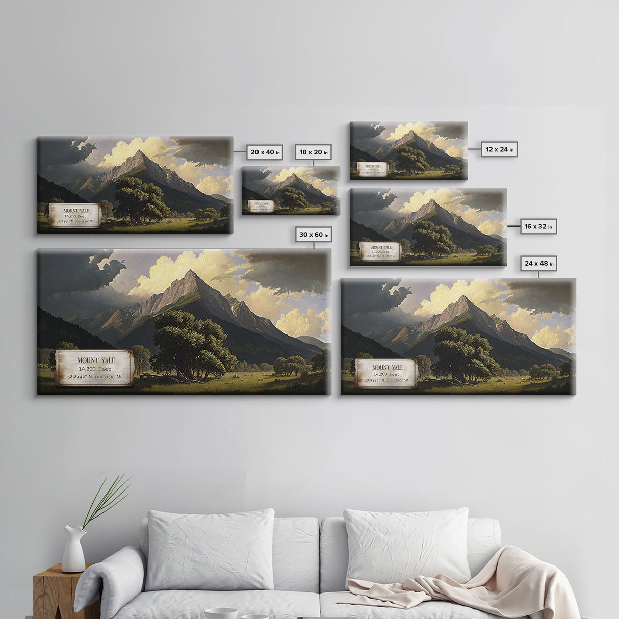 Mount Yale, Mountains of Colorado, Travel Poster Wall Art, Framed Canvas Print, American Mountains, Mountain Landscape Painting