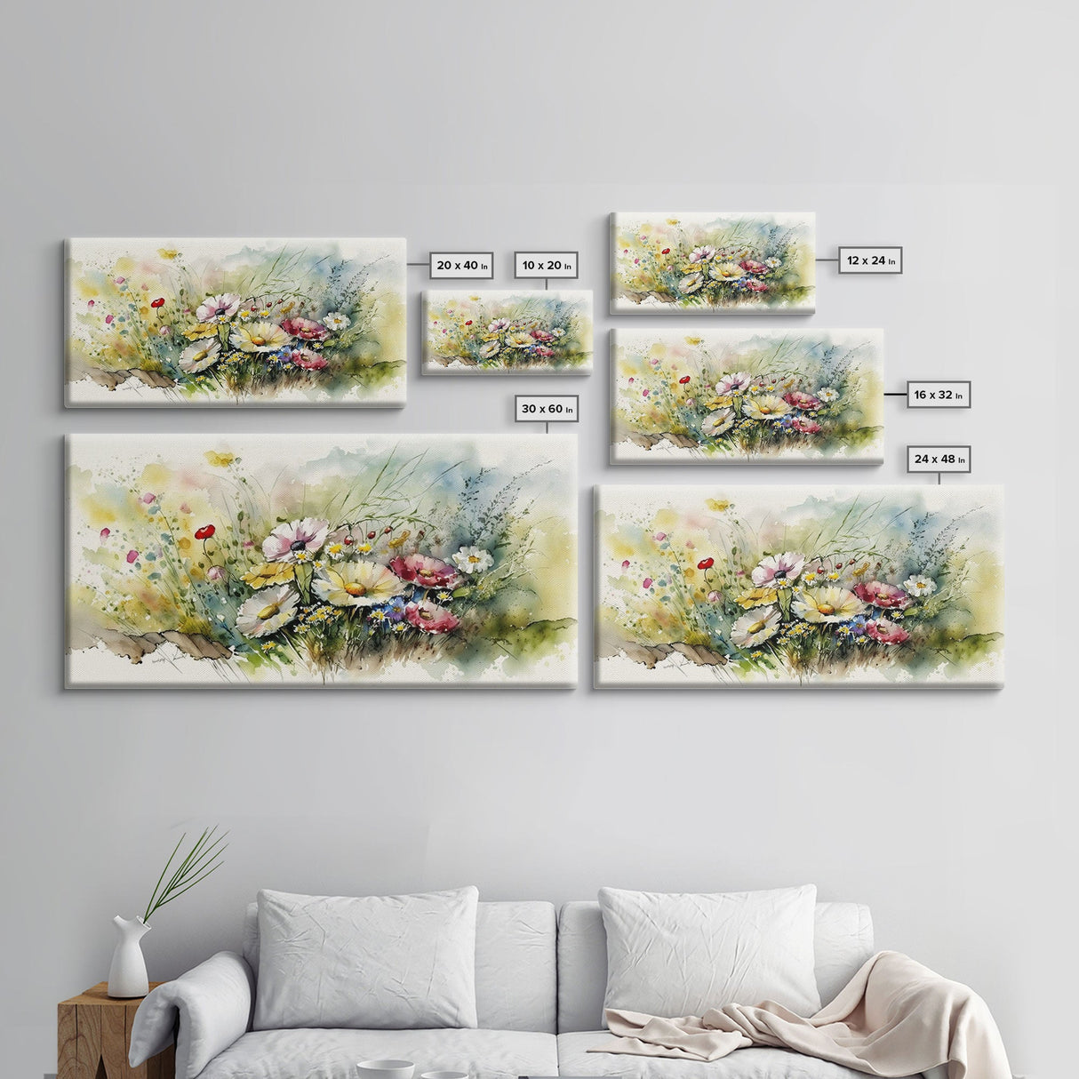 Abstract Watercolor Wildflower Meadow Painting, Canvas Print, Colorful Botanical Art Prints, Abstract flower Art, Extra Large Painting