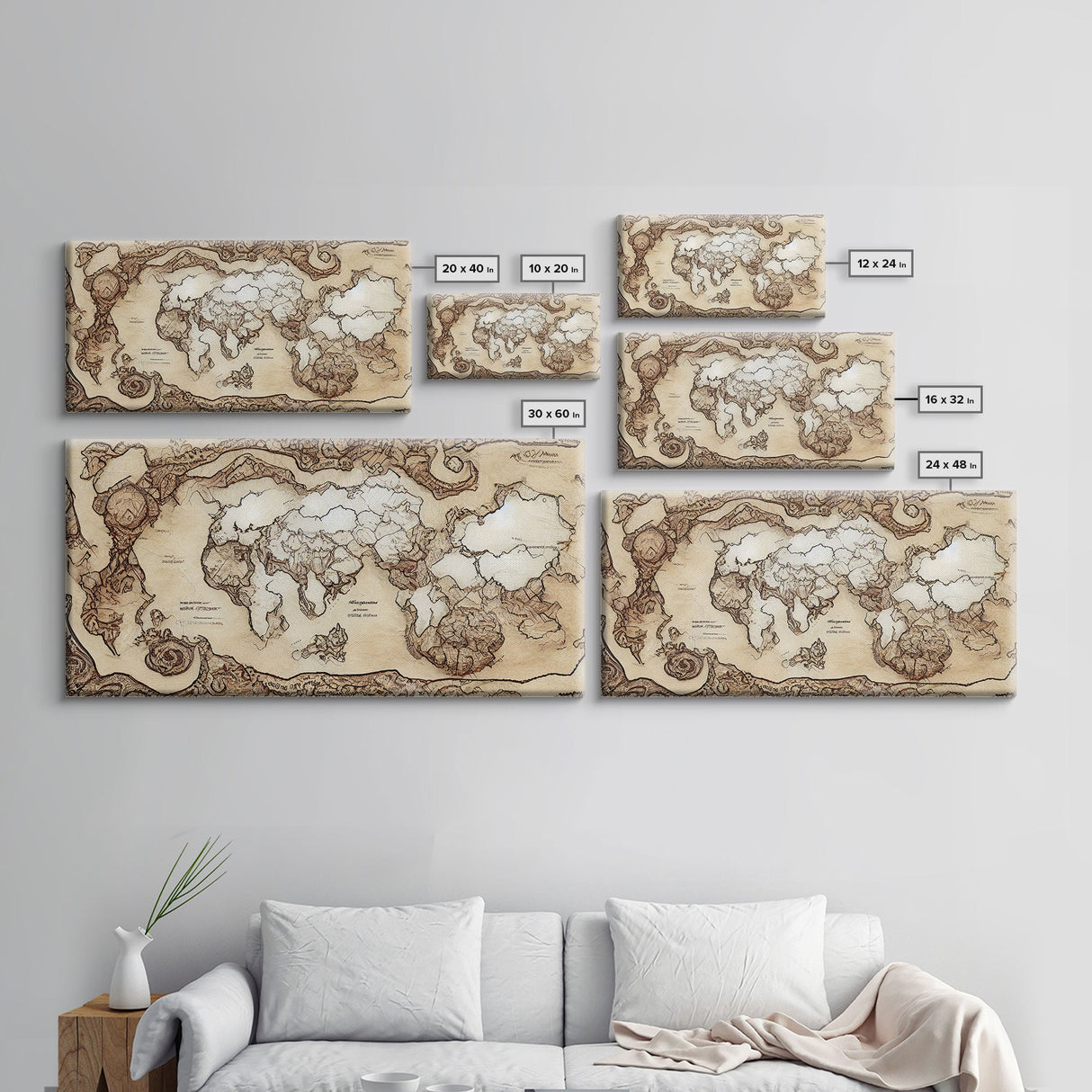 Abstract fantasy world map, canvas print, middle earth style, wall art for nerds like me