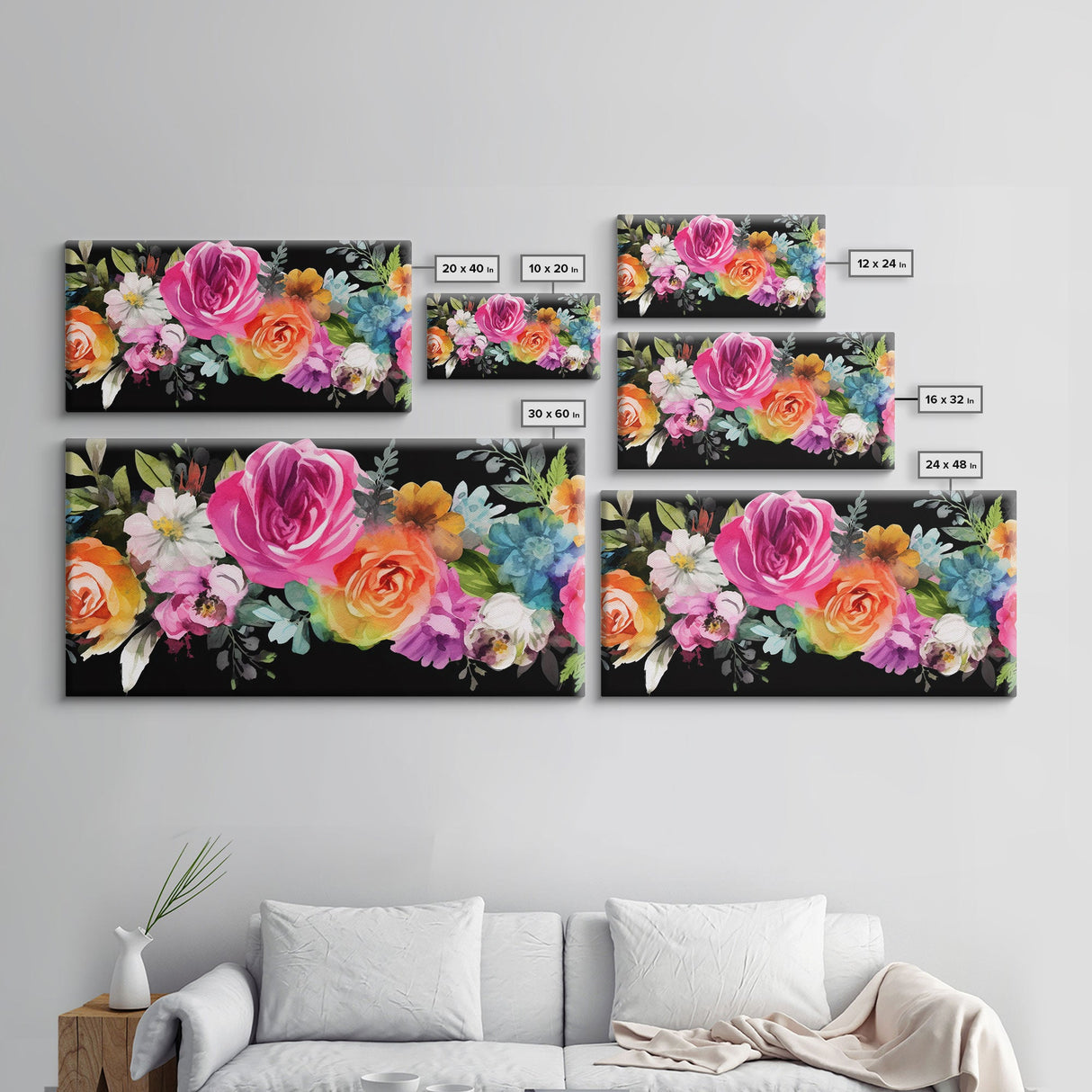 Abstract Flower Wall Decor, Floral Wall Art, Nature Wall Decor, Panoramic Wall Decor, Canvas Print, Wall Art, Framed Canvas Art