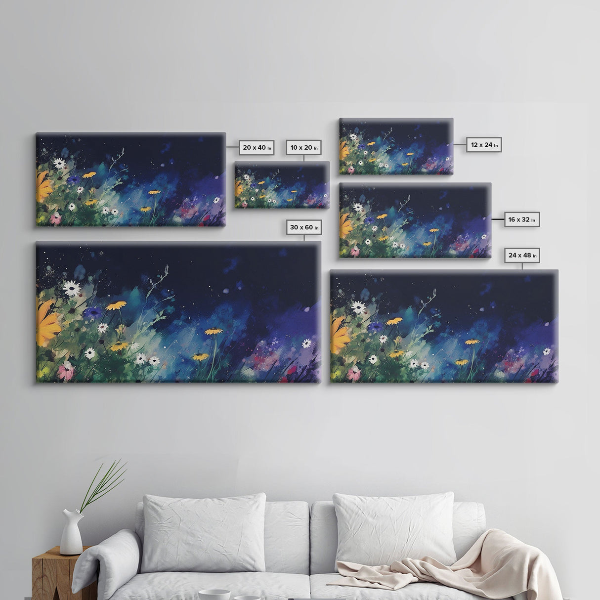 Wild Flowers Wall Decor, Floral Wall Art, Abstract Art, Nature Print, Panoramic Wall Decor, Canvas Print, Wall Art, Framed Canvas Art