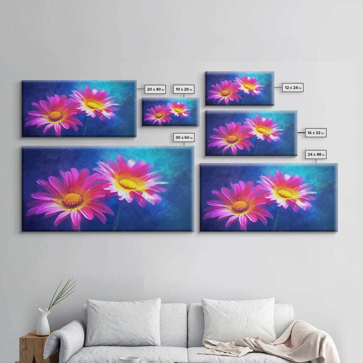 Gerbera Wall Decor, Floral Wall Art, Nature Print, Purple Flowers Wall Art, Panoramic Wall Decor, Canvas Print, Wall Art, Framed Canvas Art