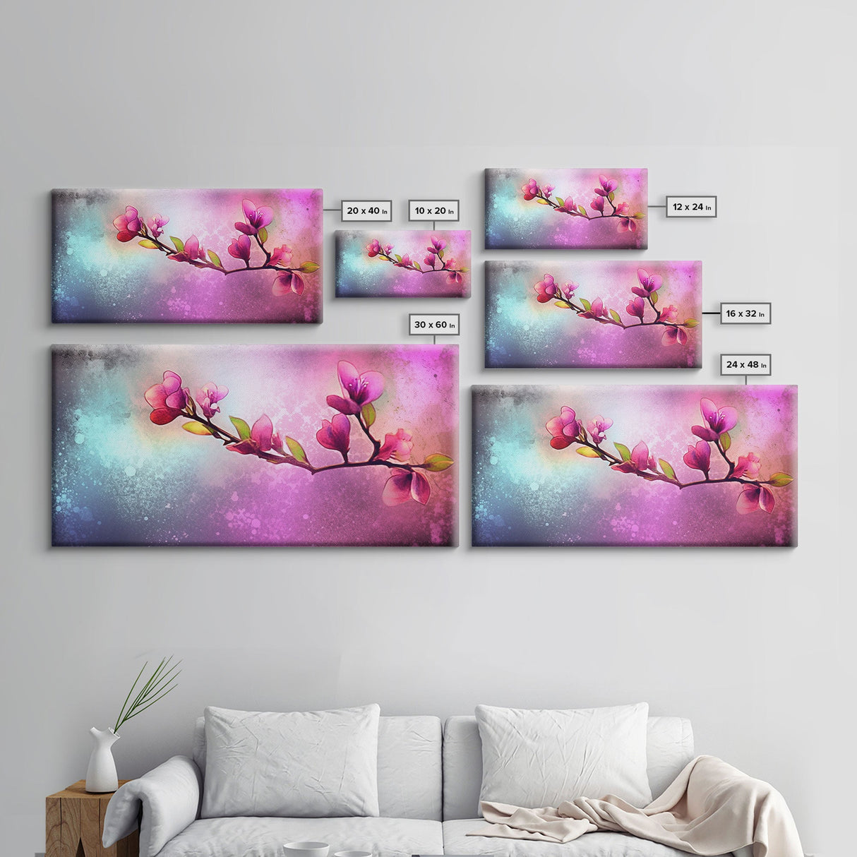 Cherry Blossoms Wall Art, Spring Flowers Wall Decor, Floral Wall Art, Panoramic Wall Decor, Canvas Print, Wall Art, Framed Canvas Art