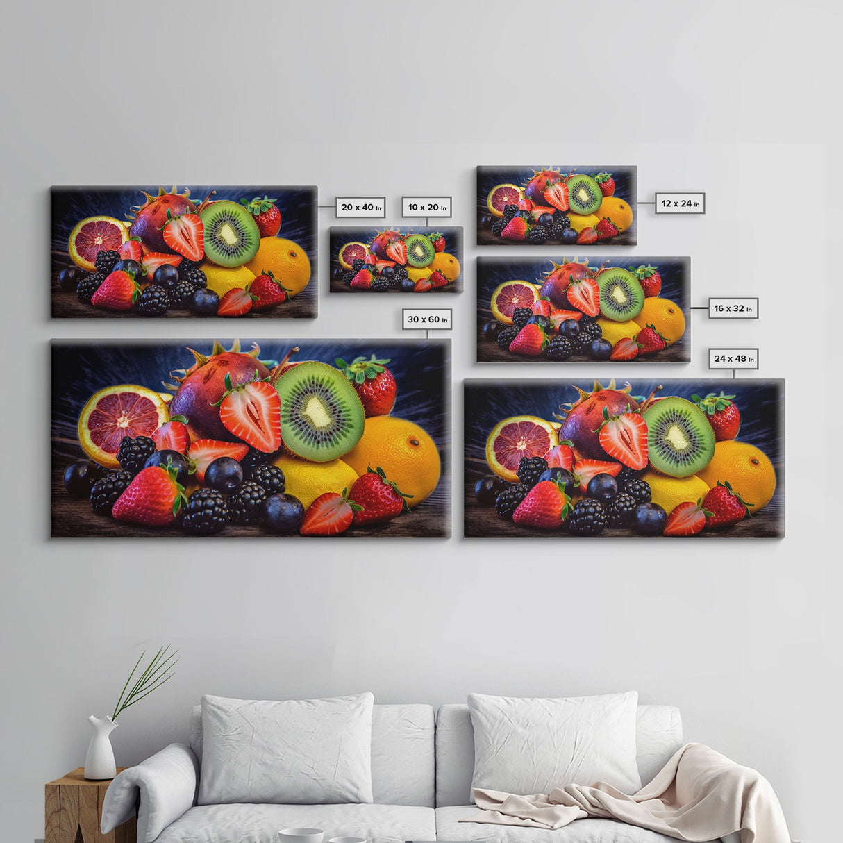 Fruits Wall Art, Food Art, Berries, Kiwi, Orange, Kitchen Wall Decor, Panoramic Wall Decor, Canvas Print, Wall Art, Framed Canvas Art