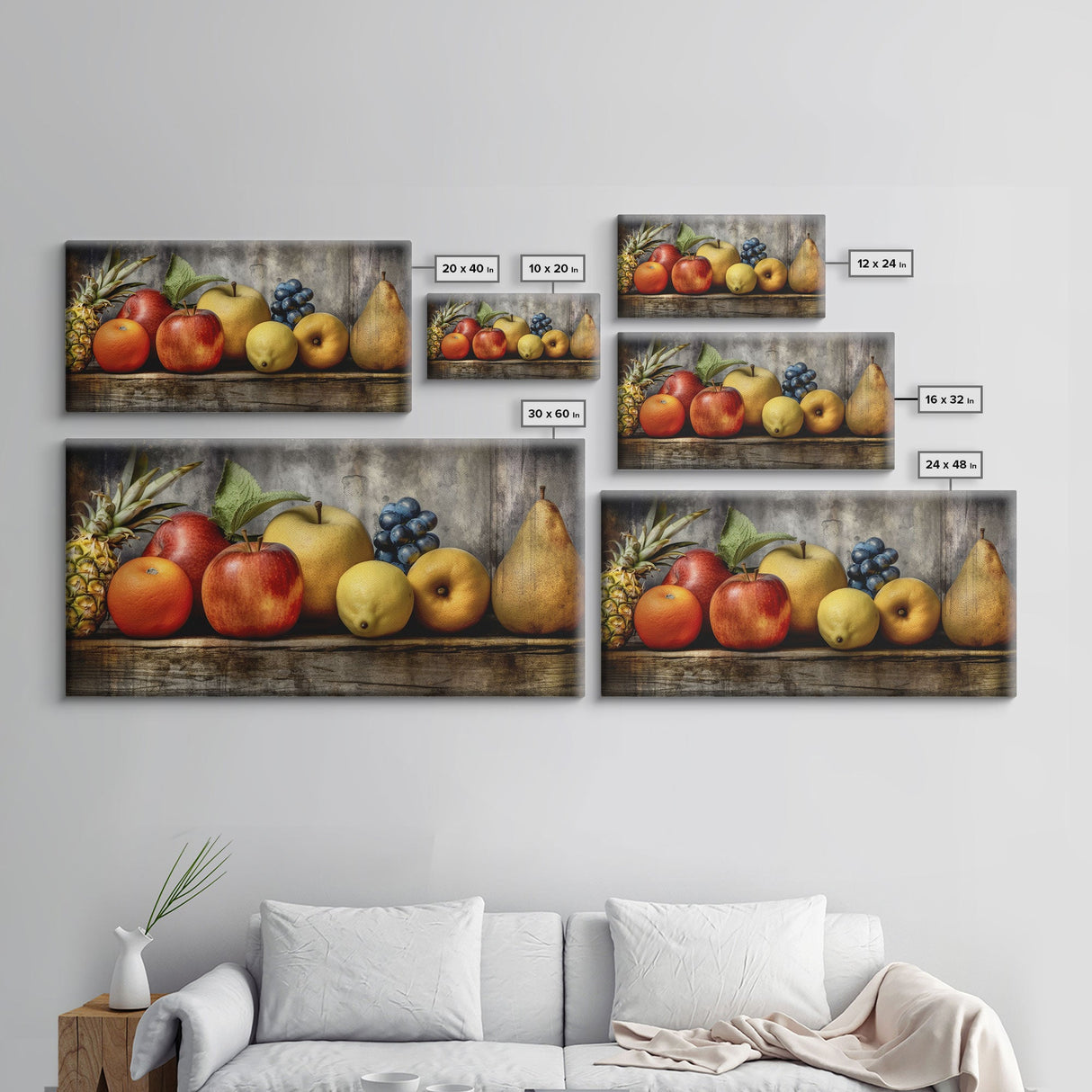 Fruits Wall Art, Food Art, Pineapple, Apples, Orange, Kitchen Wall Decor, Panoramic Wall Decor, Canvas Print, Wall Art, Framed Canvas Art