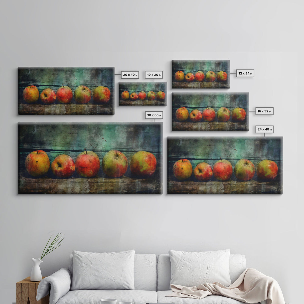 Apples Wall Art, Food Wall Decor, Grunge Wall Decor, Kitchen Wall Art, Panoramic Wall Decor, Canvas Print, Wall Art, Framed Canvas Art