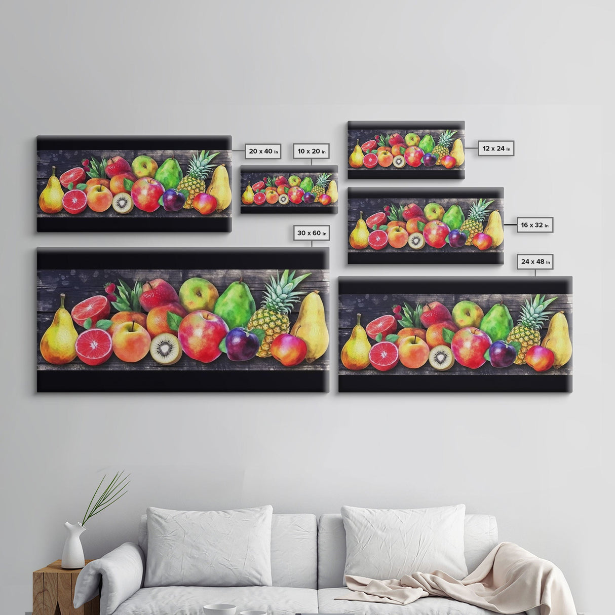 Fruits Wall Art, Food Wall Decor, Kitchen Wall Art, Panoramic Wall Decor, Canvas Print, Wall Art, Framed Canvas Art, Farmhouse Wall Decor,