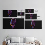 Neon Lights Retro Microphone Wall Decor, Mic Wall Art, Minimalist Art, Panoramic Wall Decor, Canvas Print, Wall Art, Framed Canvas Art