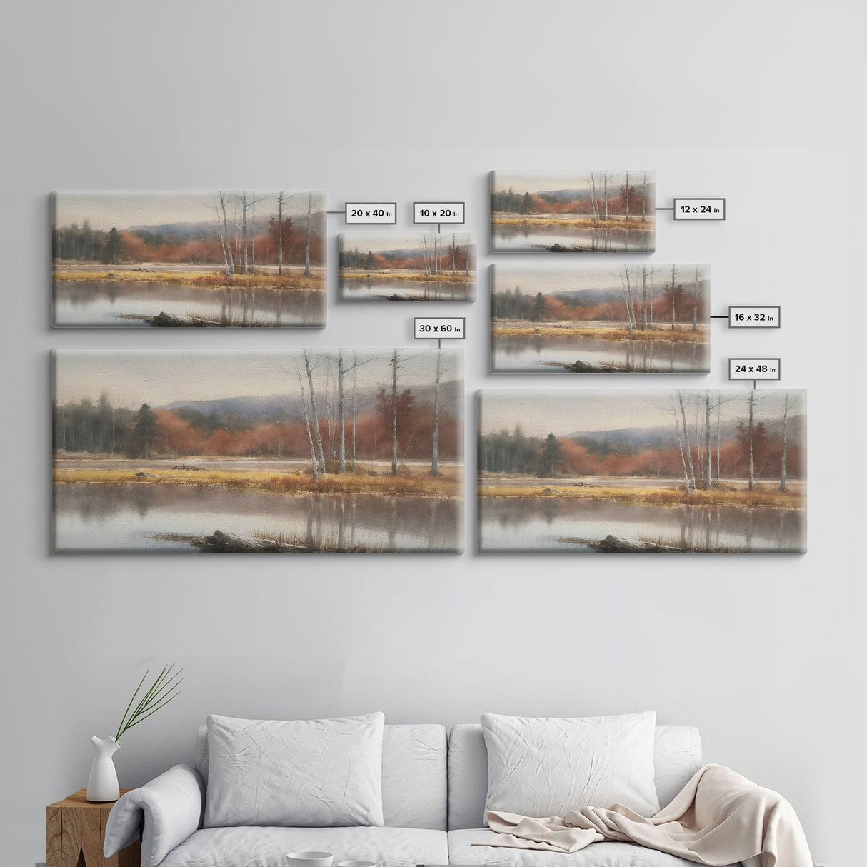 Autumn Landscape Wall Decor, Creek Wall Art, Nature Painting Wall Decor, Panoramic Wall Decor, Canvas Print, Wall Art, Framed Canvas Art