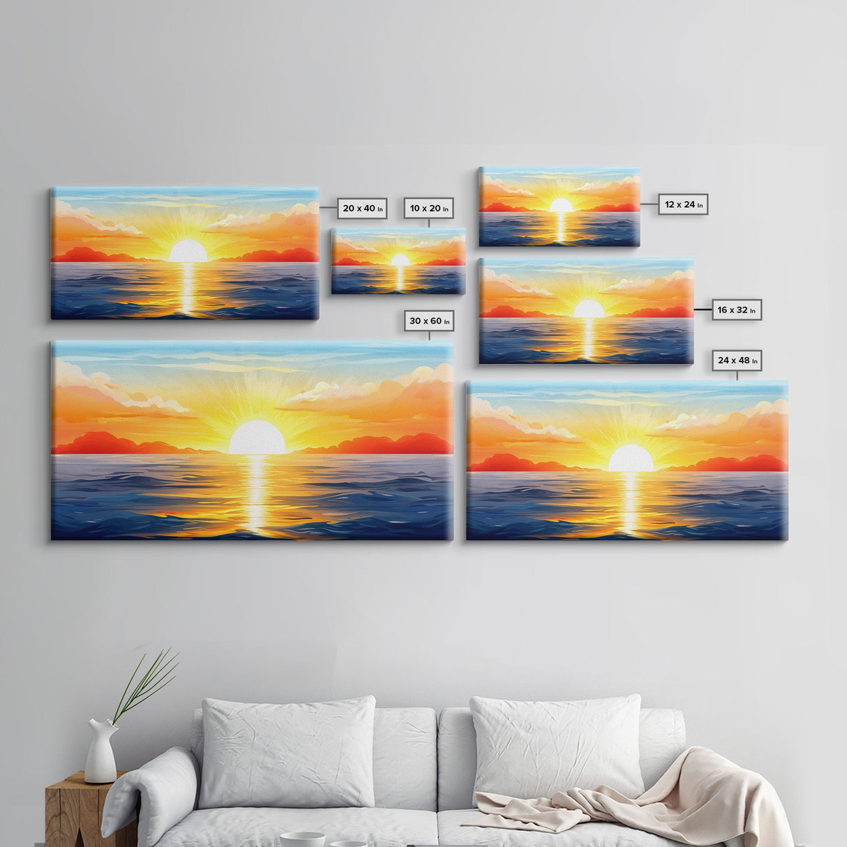 Sunset Painting Wall Decor, Ocean Art, Seascape Wall Decor, Nature Print, Panoramic Wall Decor, Canvas Print, Wall Art, Framed Canvas Art