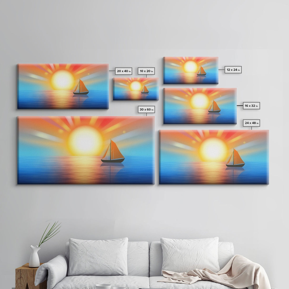 Seascape Wall Art, Sunset Wall Decor, Sailboat Wall Decor, Nature Wall Art, Panoramic Wall Decor, Canvas Print, Wall Art, Framed Canvas Art