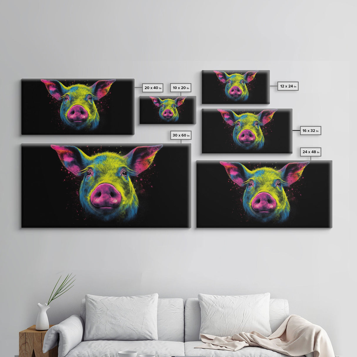 Pig Wall Art, Animal Wall Art, Nature Art, Farmhouse Art, Minimalist Art, Panoramic Wall Decor, Canvas Print, Wall Art, Framed Canvas Art