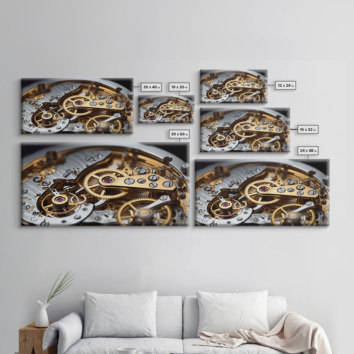 Clock Wall Decor, Watch Mechanism Wall Art, Watch Gears Wall Art, Panoramic Wall Decor, Canvas Print, Wall Art, Framed Canvas Art