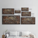 Clock Wall Decor, Steampunk Wall Art, Brown Grunge Wall Art, Panoramic Wall Decor, Canvas Print, Wall Art, Framed Canvas Art