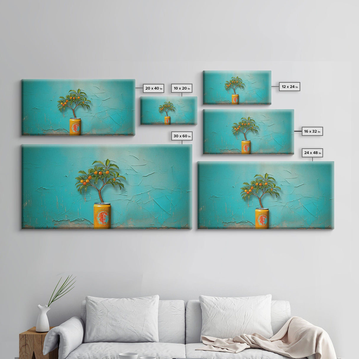 Orange Tree Wall Decor, Orange Wall Art, Soda Can Wall Art, Plant Wall Art, Panoramic Wall Decor, Canvas Print, Wall Art, Framed Canvas Art