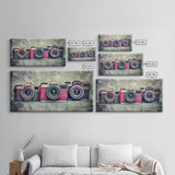 Film Camera Wall Decor, Retro Camera Wall Art, Red Camera, Photography Art, Panoramic Wall Decor, Canvas Print, Wall Art, Framed Canvas Art