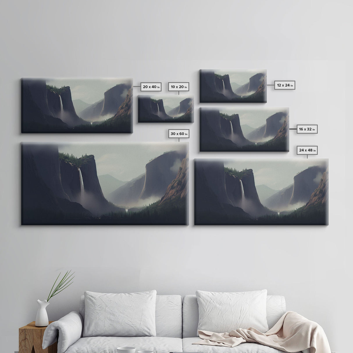 Waterfalls Wall Decor, Mountain River Wall Art, Landscape Wall Decor, Panoramic Wall Decor, Canvas Print, Wall Art, Framed Canvas Art