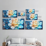 Mosaic Water Lily Wall Art, Flower Art Print, Nature Wall Decor, Panoramic Wall Decor, Canvas Print, Wall Art, Framed Canvas Art