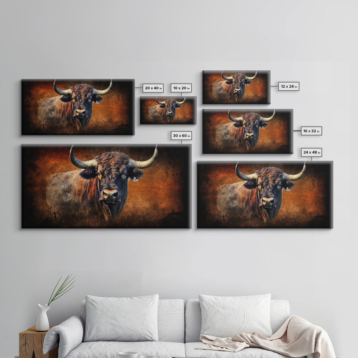 Bull Wall Decor, Animal Wall Art, Western Wall Art, Nature Wall Decor, Panoramic Wall Decor, Canvas Print, Wall Art, Framed Canvas Art