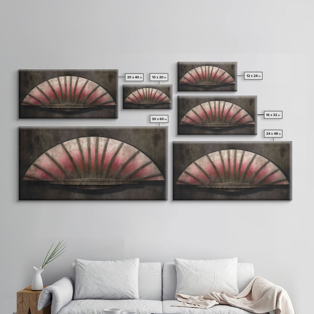 Pink Folding Fan Wall Decor, Asian Wall Art, Ornate Wall Décor, Panoramic Wall Decor, Canvas Print, Wall Art, Framed Canvas Art