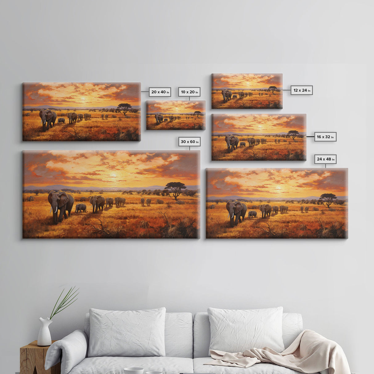 Elephant Wall Art, Animal Art, Safari Wall Art, Panoramic Art, Wall Art, Canvas Art, Landscape Art, Rustic Wall Decor, Military Gift, Prints