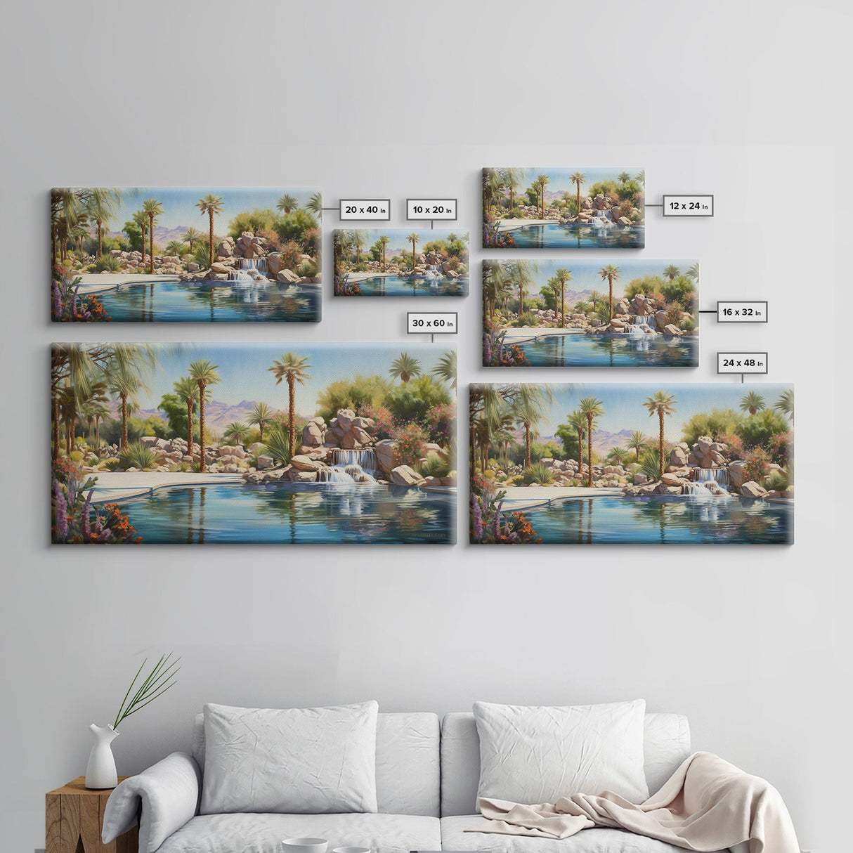 Oasis Wall Art, Palm Trees Art, Lake Art Print, Panoramic Art, Wall Art, Canvas Art, Landscape Art, Gift For Boss, Ranch House Decor